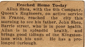 News Clipping Reporting Return of Shea