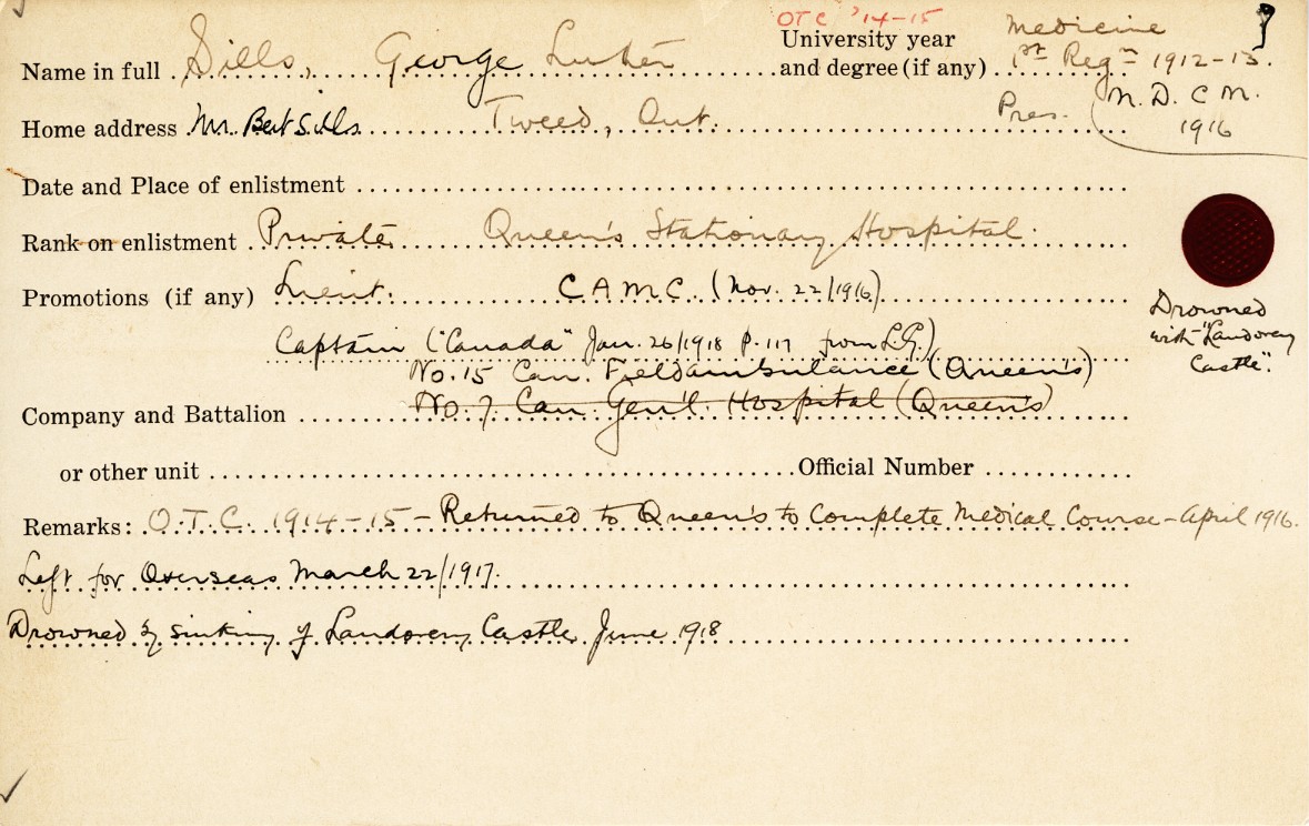 University Military Service Record of Sills
