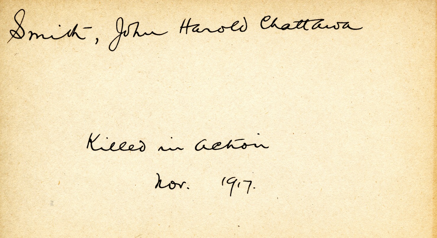 Card Describing Cause of Death of Smith, November 1917