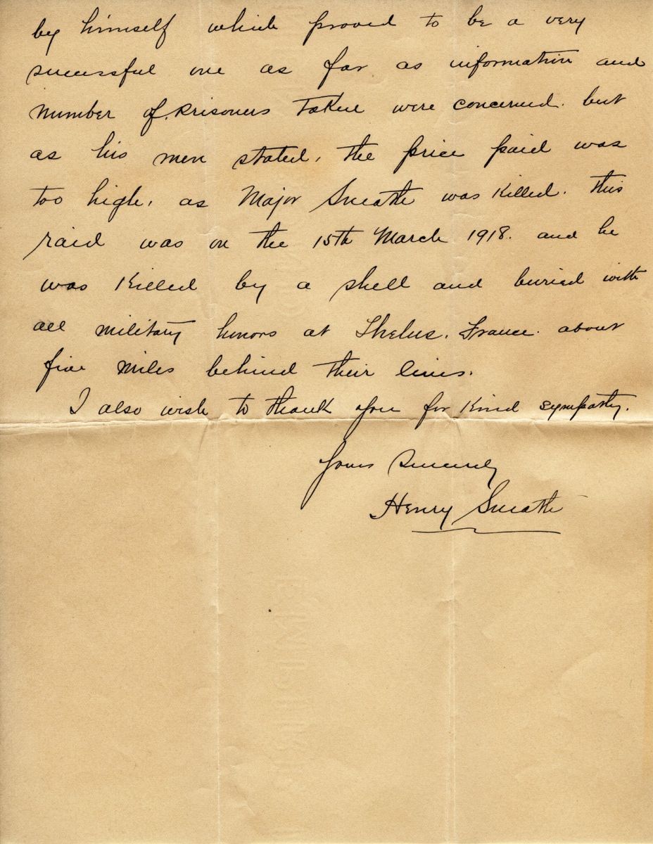 Letter from Henry Sneath to G.J. McKay, 17th January 1919, Page 2