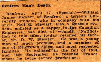News Clipping Reporting Death of Stewart
