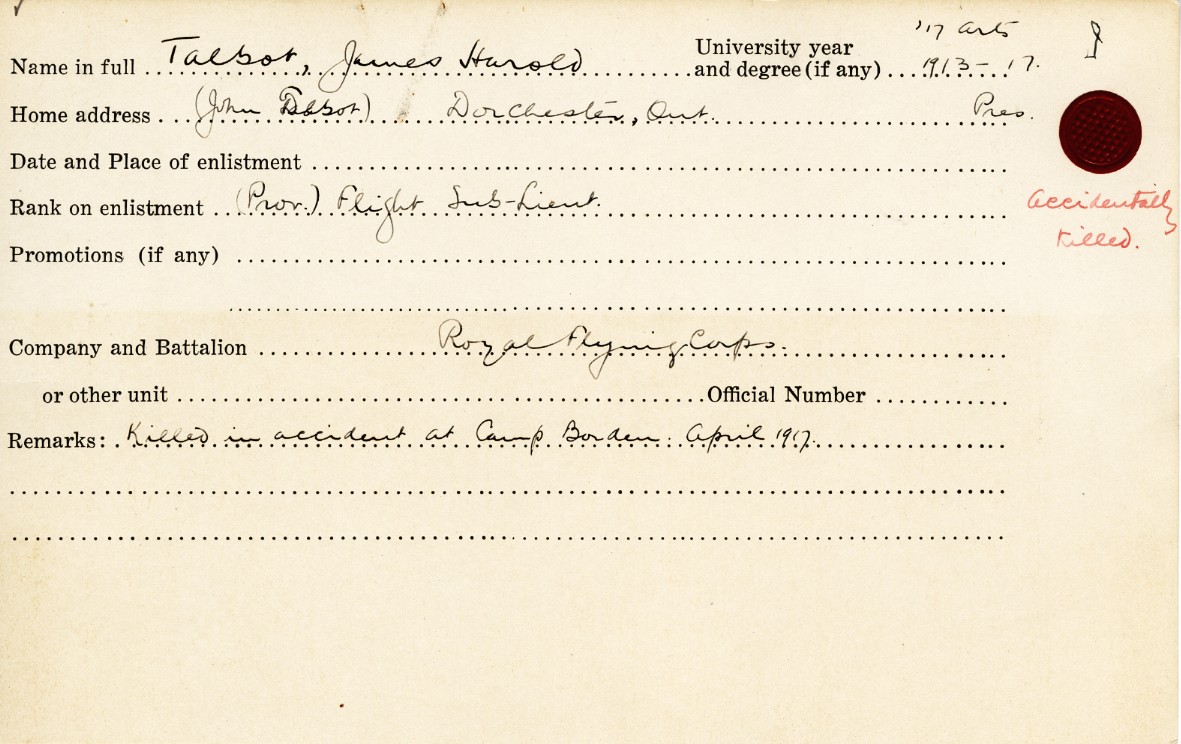 University Military Service Record of Talbot