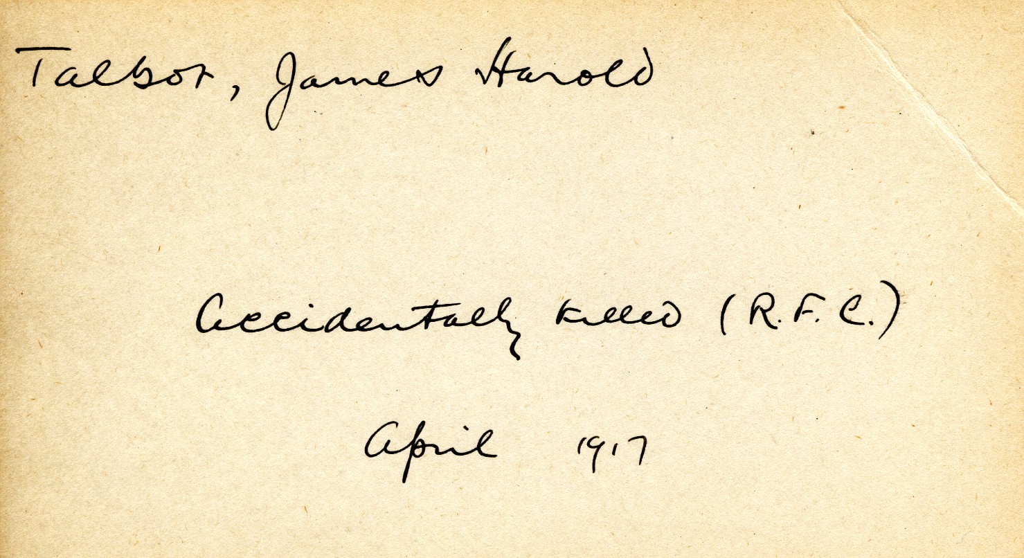 Card Describing Cause of Death of Talbot, April 1917