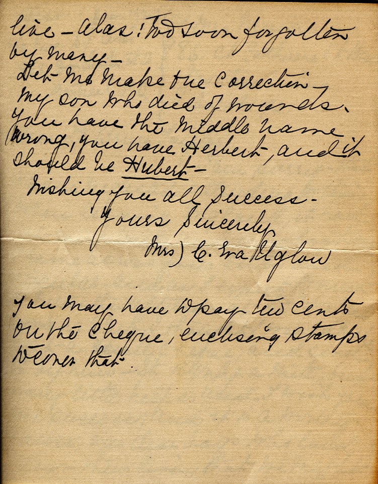 Letter from Mrs. G. Ira. Uglow to Dr. Bruce Taylor, 20th February 1921, Page 2