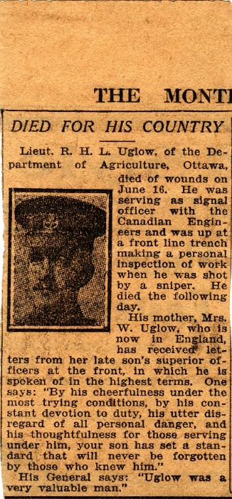 News Clipping Reporting Death of Uglow