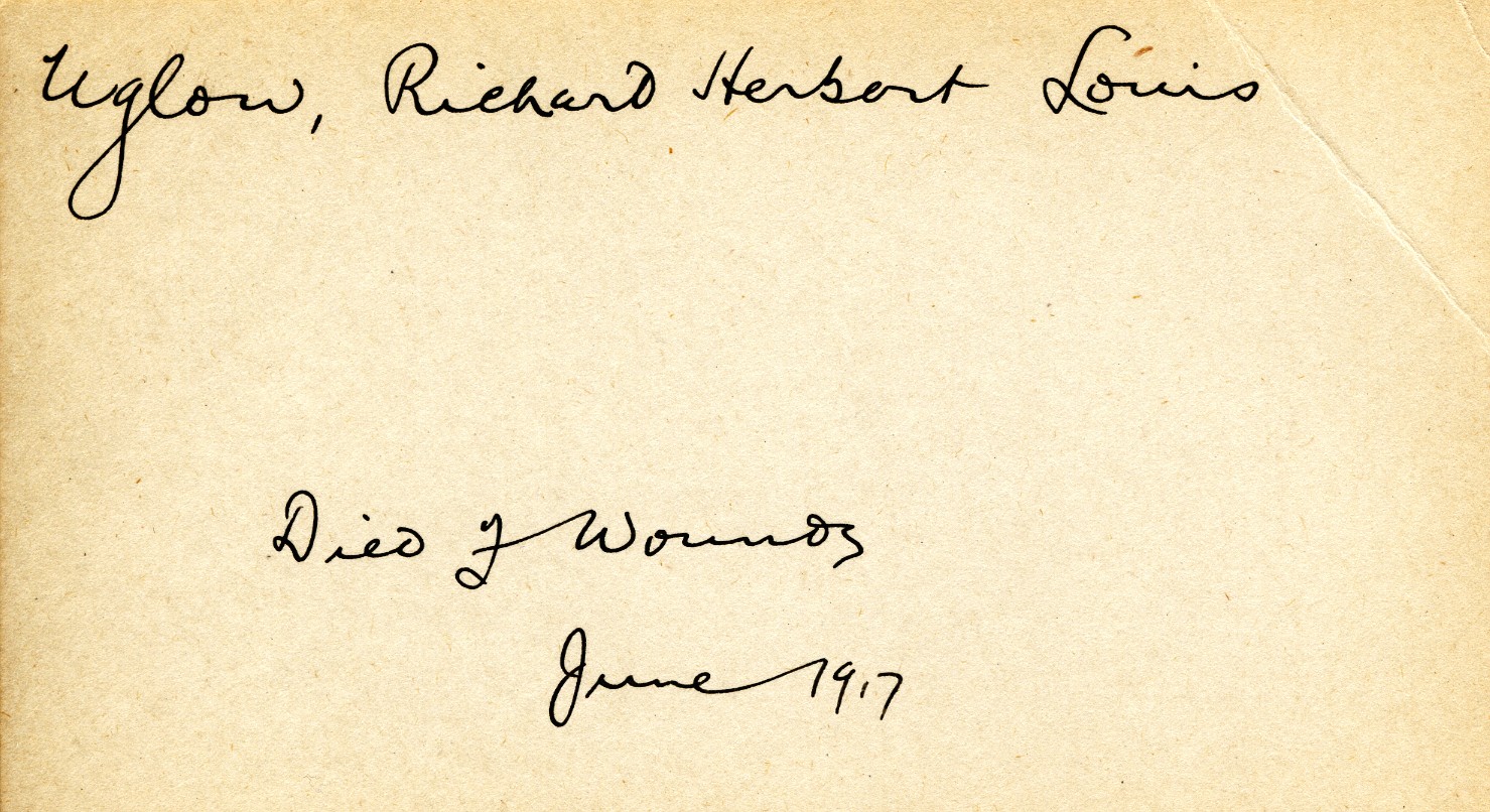 Card Describing Cause of Death of Uglow, June 1917