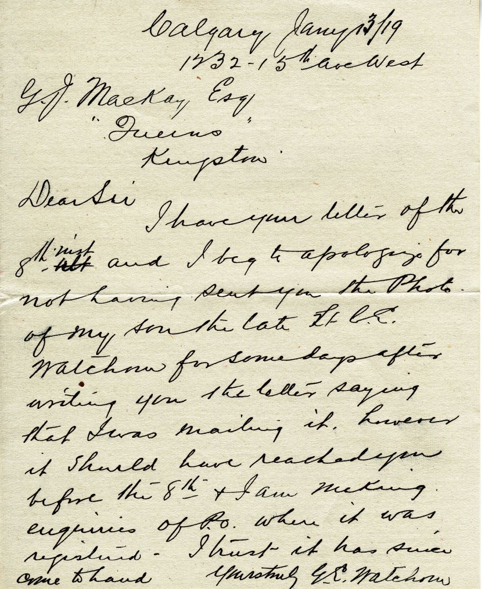 Letter from G.E. Watchorn to G.J. Mackay, 3rd January 1919
