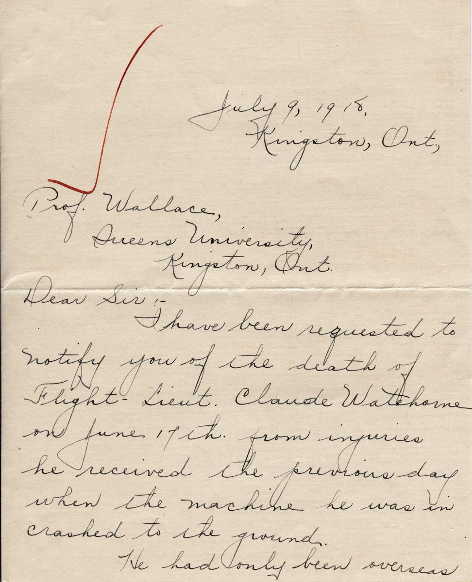 Letter from Muriel B to Professor Wallace, 9th July 1918, Page 1