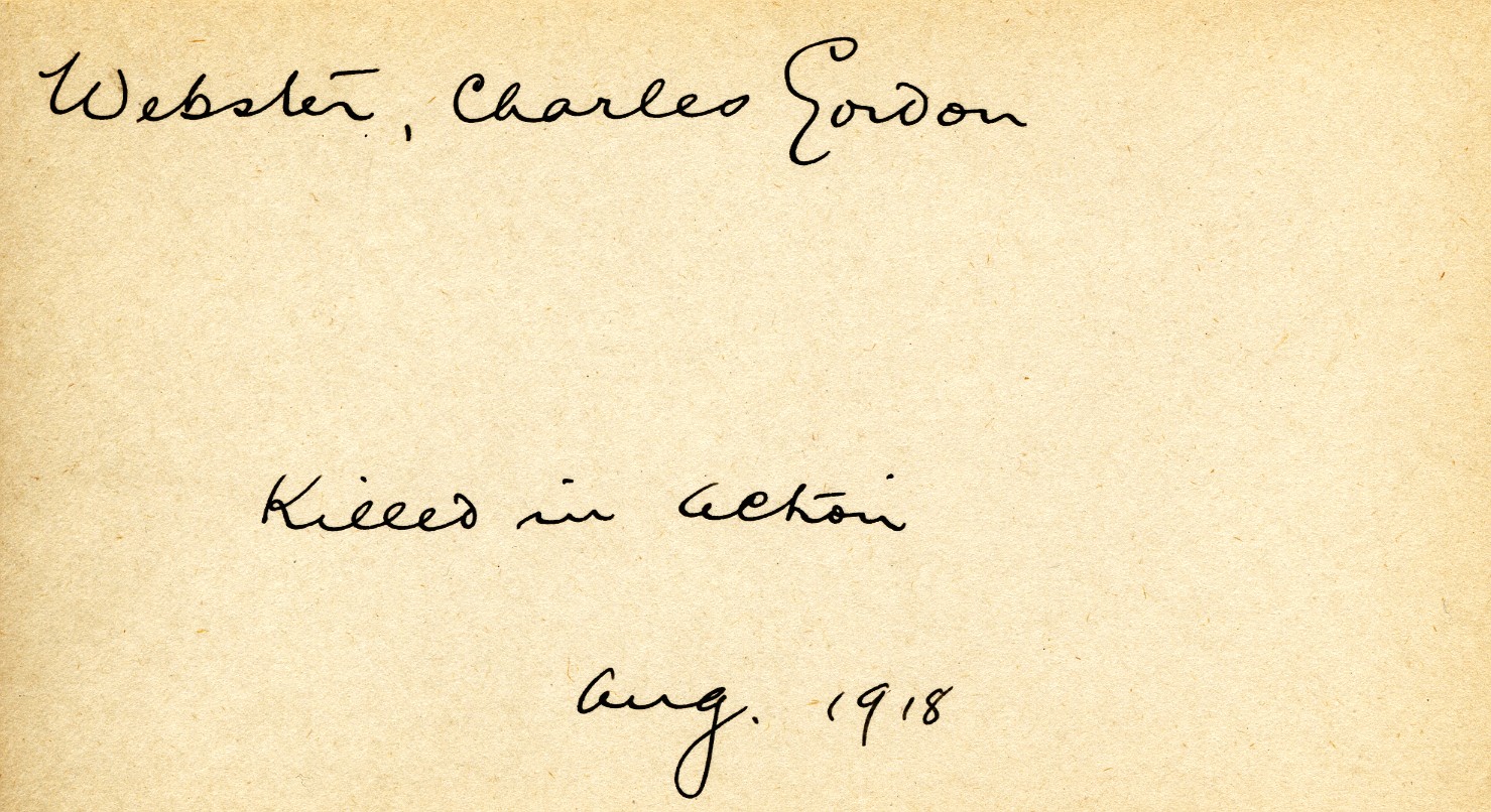 Card Describing Cause of Death of Webster, August 1918