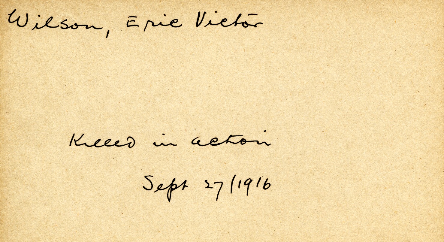 Card Describing Cause of Death of Wilson, 27th September 1916