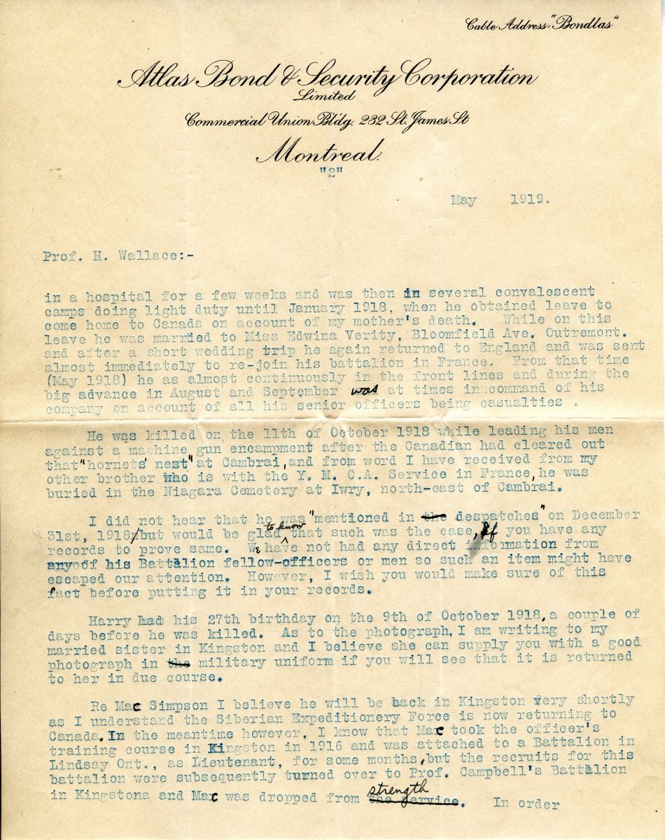 Letter from Gordon H. Wilson to Professor H.T. Wallace, 17th May 1919, Page 2