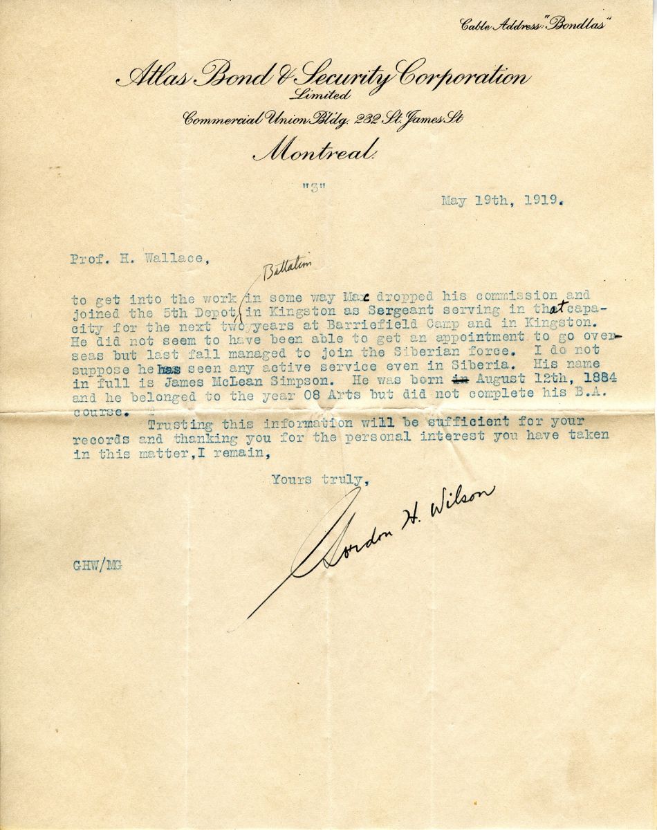 Letter from Gordon H. Wilson to Professor H.T. Wallace, 17th May 1919, Page 3