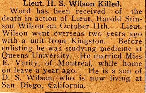 News Clipping Reporting Death of Wilson