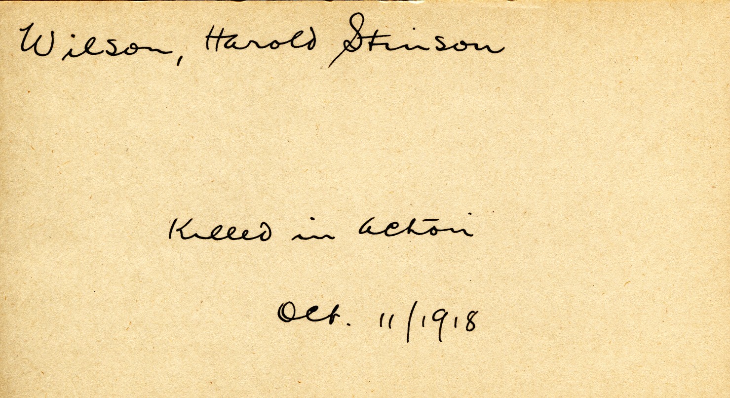 Card Describing Cause of Death of Wilson, 11th October 1918