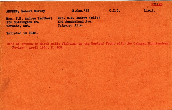 "Service Card for Robert Murray Andrew"