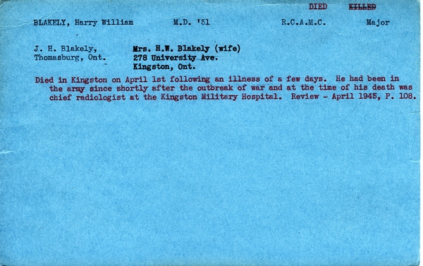 "Service card for Henry William Blakely page 1"