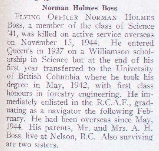 "Newsclipping death announcement for Norman Holmes Boss"