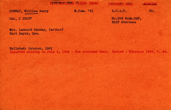 "Service card for William Henry Conway page 1"