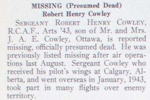 "Newsclipping of Missing Robert Henry Cowley"