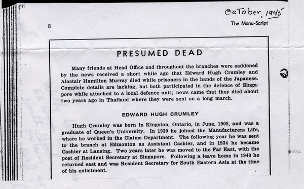 "Death announcement for Edward Hugh Crumley"