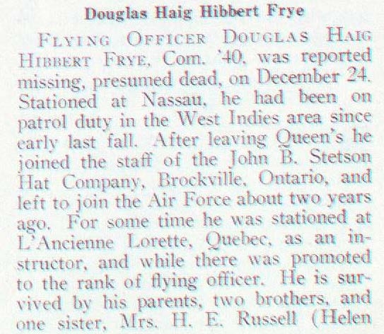 "Newsclipping of Douglas Haig Hibbert Frye"