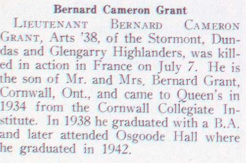 "Newsclipping of Bernard Cameron Grant"