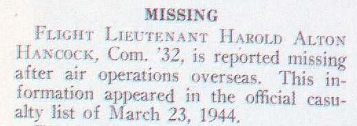 "Newsclipping of missing Harold Alton Hancock"