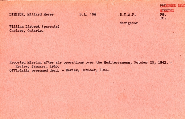 "Service card for Millard Meyer Liebeck"