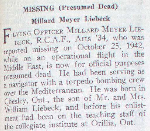 "Newsclipping of Millard Meyer Liebeck"