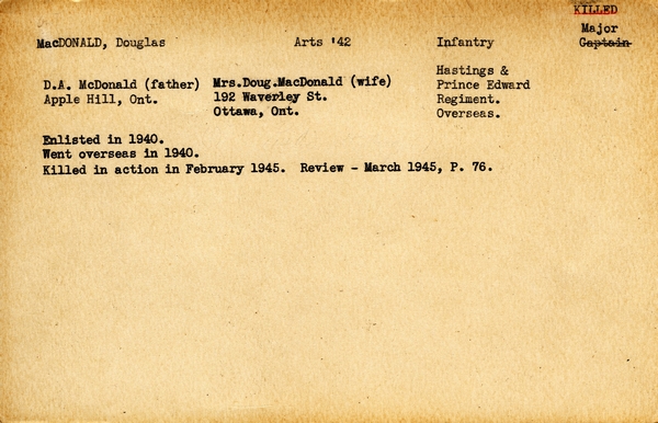 "Service card for Douglas MacDonald"