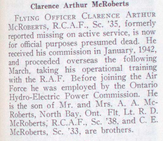 "Newsclipping of Clarence Arthur McRoberts"