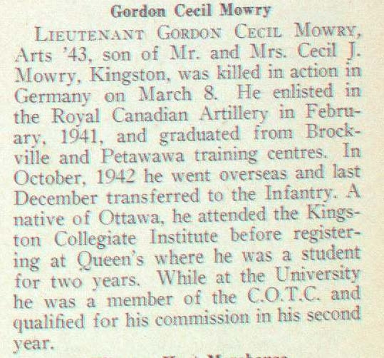 "Newsclipping of Gordon Cecil Mowry"