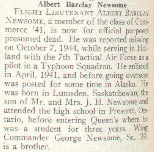 "Newsclipping of Albert Barclay Newsome"