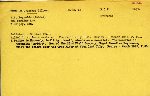 "Service card for George Gilbert Reynolds"