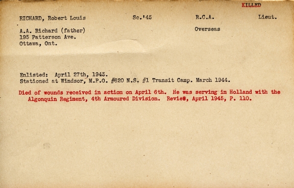 "Service card for Robert Louis Richard page 1"