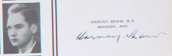 "University card for Harvey Dyson Shaw"
