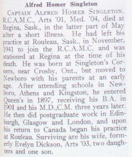 "Newclipping of Alfred Harold Singleton"