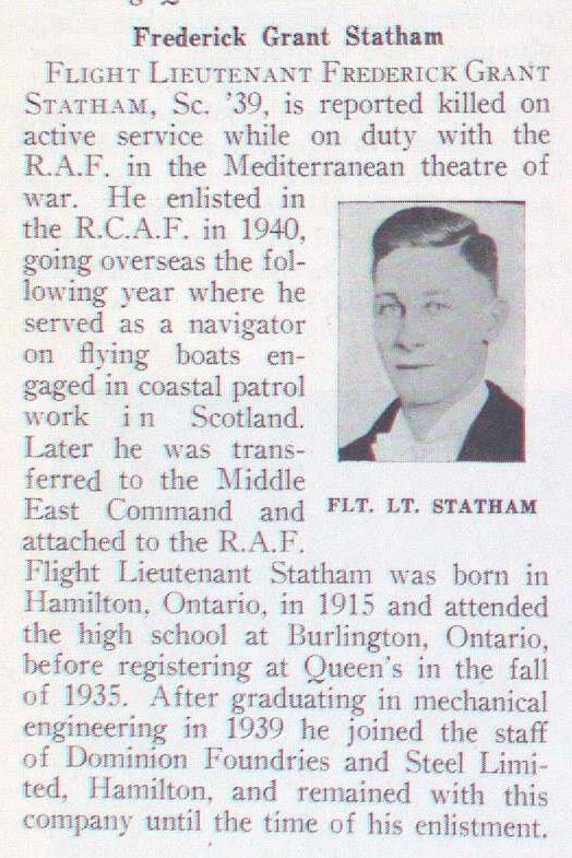 "Newsclipping of Frederick Grant Statham"