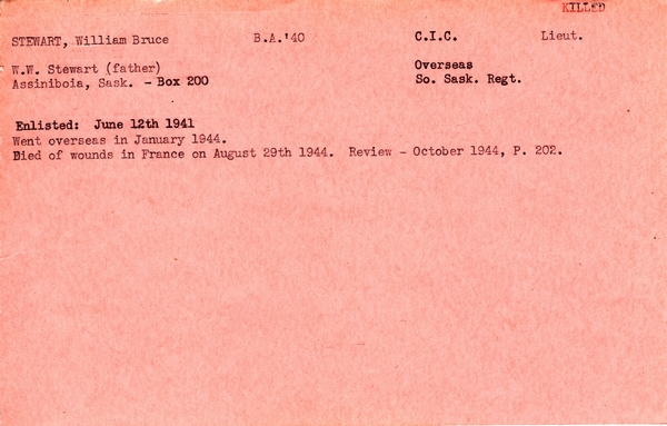 "Service card for William Bruce Stewart page 1"