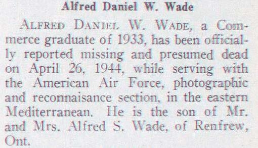 "Newsclipping of Alfred Daniel W. Wade"
