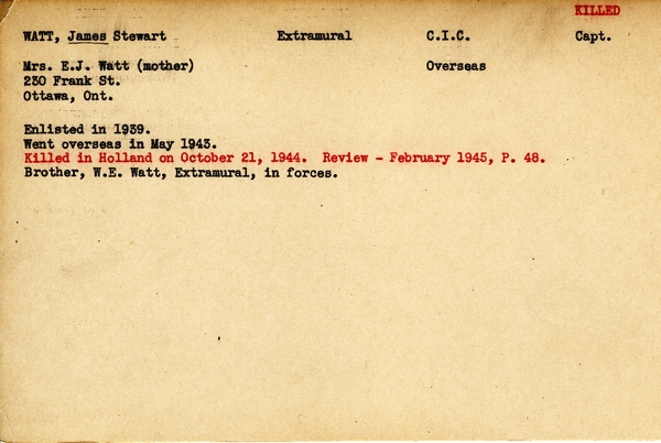 "Service card for James Stewart Watt page 1"