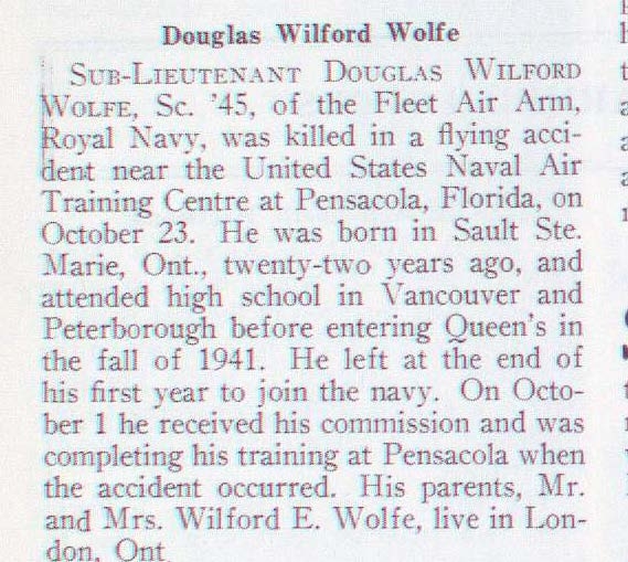 "Newsclipping of Douglas Wilford Wolfe"