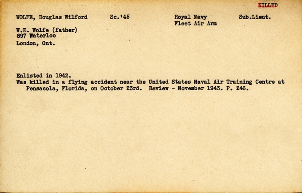 "Service card for Douglas Wilford Wolfe"