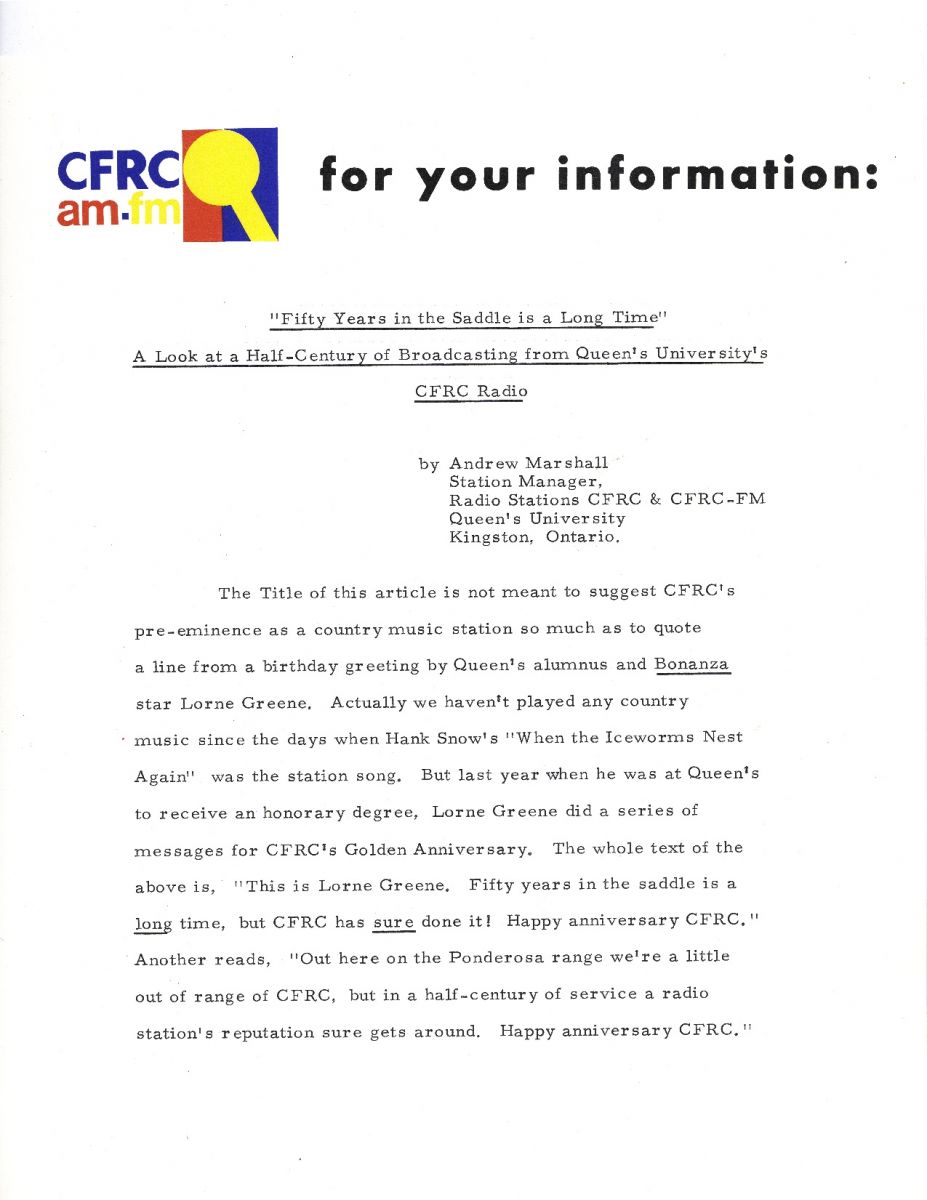 CFRC 50th Anniversary Retrospective by Andrew Marshall