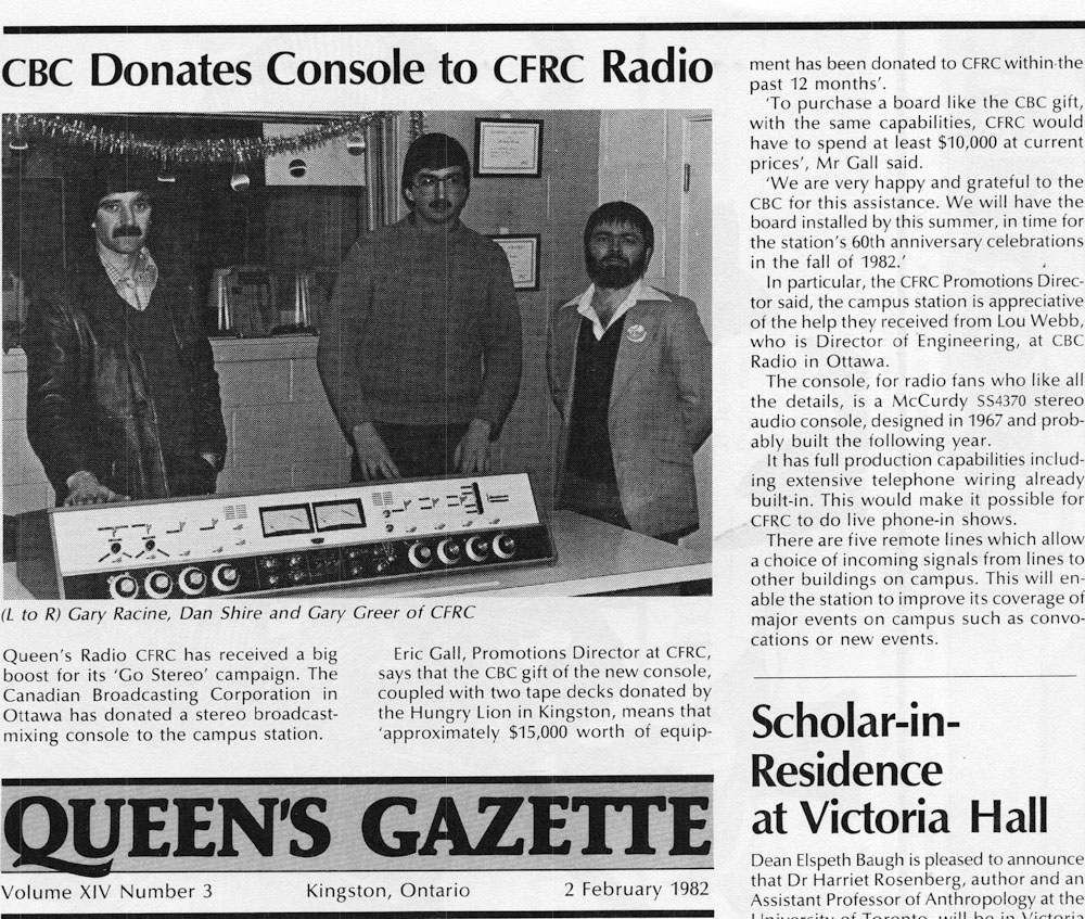 Article on CBC Console (Queen's Gazette, 1982)
