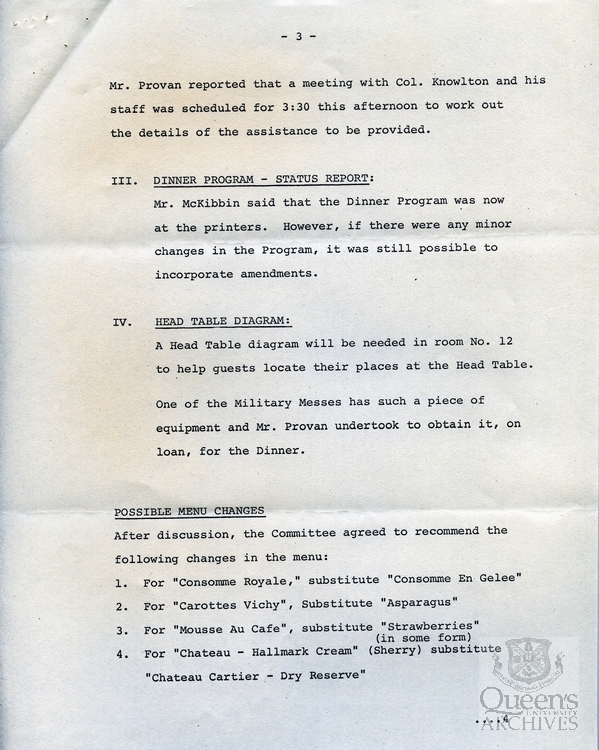 Royal Visit, Leonard Hall Dinner Committee Minutes,13 June 1973, Page 3