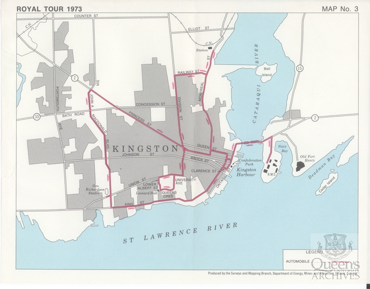 Map of Kingston from Royal Visit Arrangements, 1973