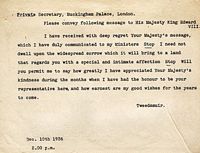 Telegram on the abdication of King Edward VIII