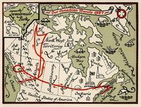 Christmas card with map of Buchan's travels in Canada