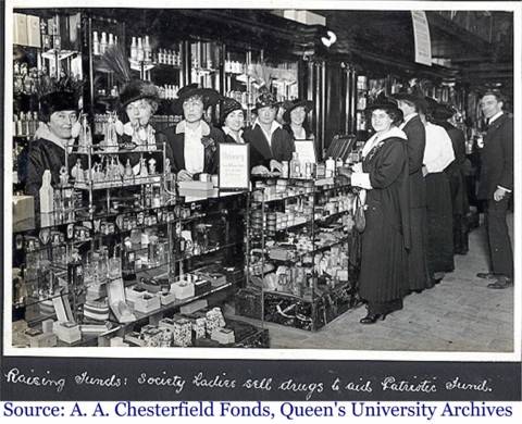 Women standing at a pharmacy counter